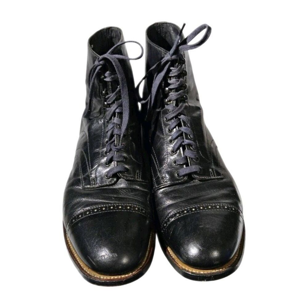 Stacy Adams Men’s Madison Cap-Toe Leather Boots Black Size 10D Vintage Style